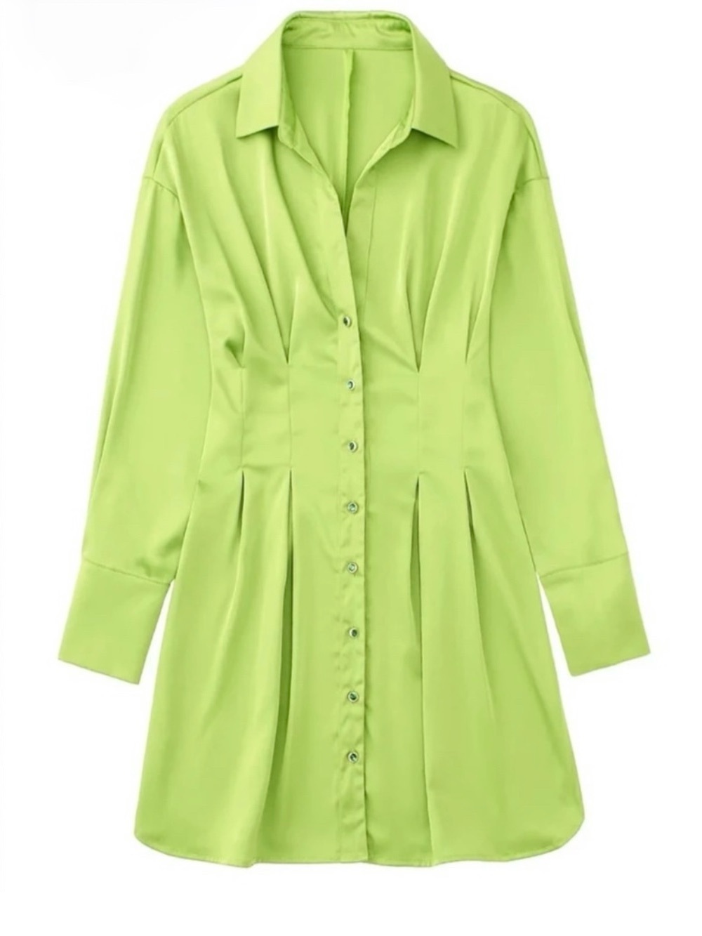Zara Lime Green Button-Front Shirt Dress